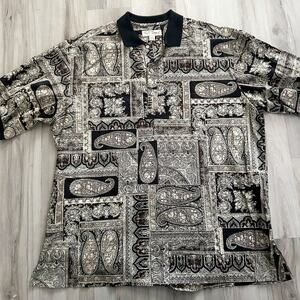 TORI RICHARD Paisley Print Hawaiian Aloha Polo Shirt Sz 2XL 100% Cotton Lawn VTG
